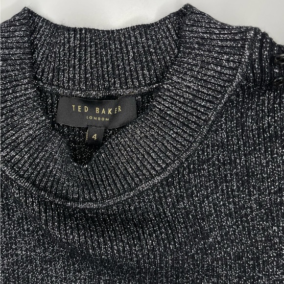 Ted Baker London high neck Black with shimmer long sleeve knit Sweater size 4 - Picture 4 of 10